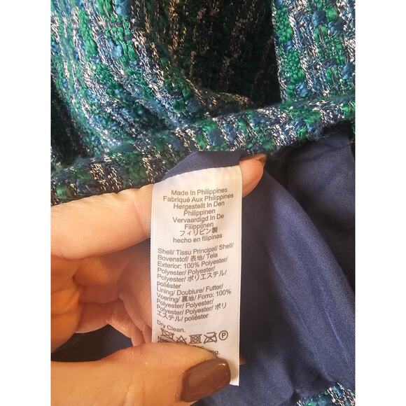 J. Crew Tweed lady jacket sz 16 green and navy blue blazer $228 - Picture 9 of 10